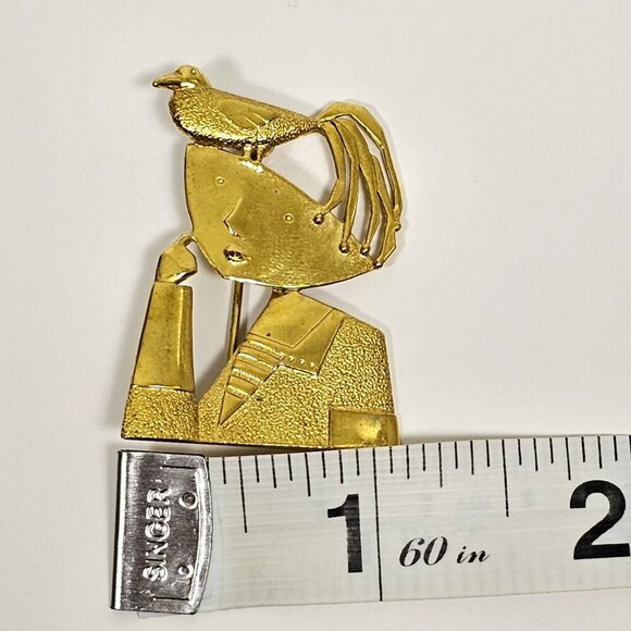 Vintage Fortin Dallaire Textured Matte Shiny Gold Tone Modernist Brooch Pin - Picture 5 of 6